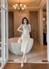 Spaghetti Straps Bustier Pleated Bandeau Dress S / DarkSeaGreen